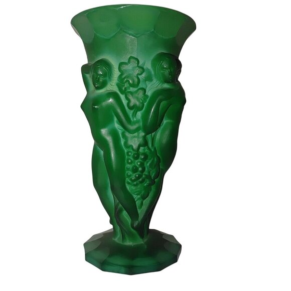 Ingrid Vase Czech Malachite Curt Schlevogt 1930s Grape Harvest Figural Gablonz - Picture 4 of 12